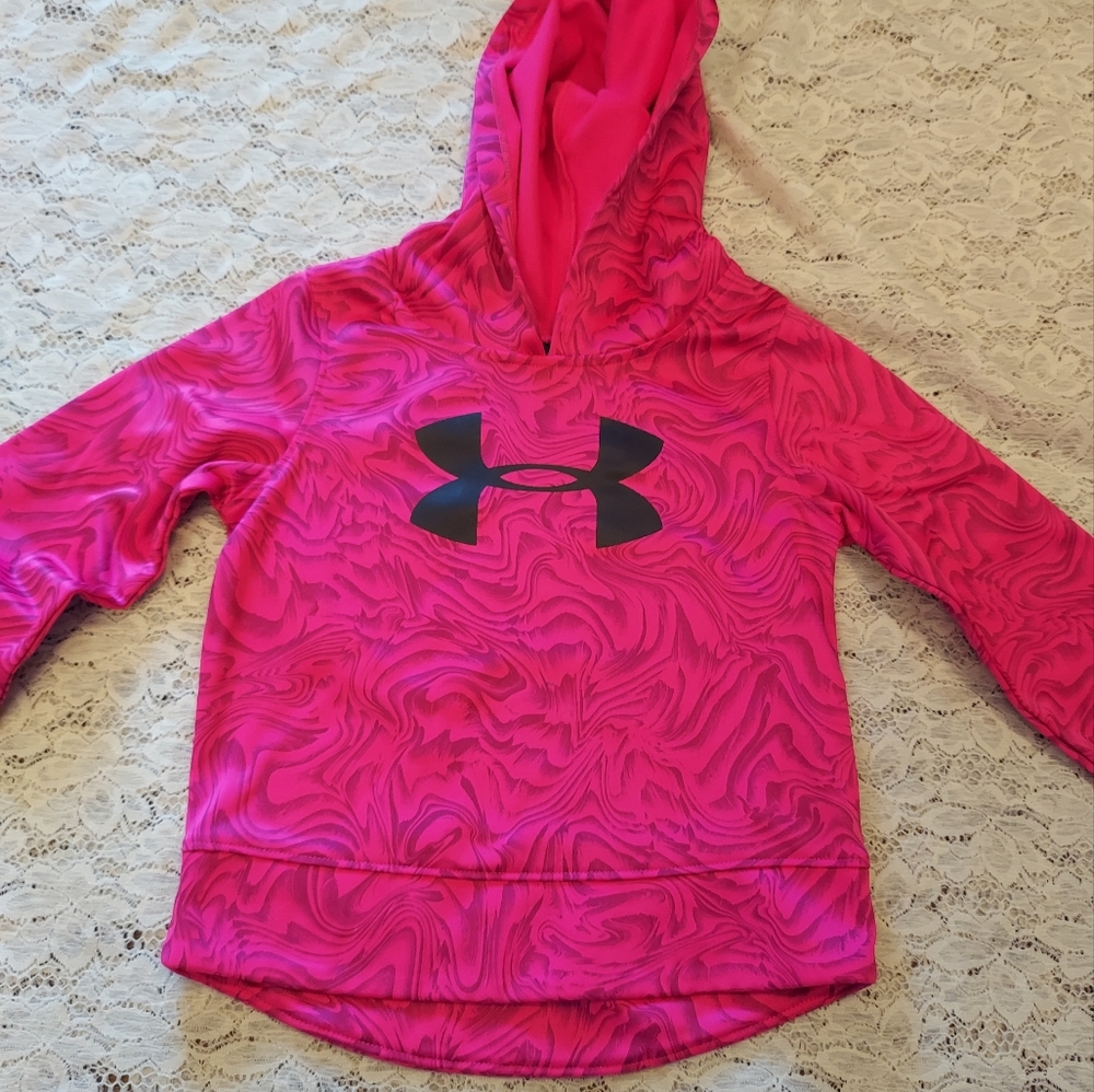 Under Armor Shirt Size 4 Girl Pink Swirl Hoodie HAS GRAY MARKS Pullover Top - Picture 10 of 16